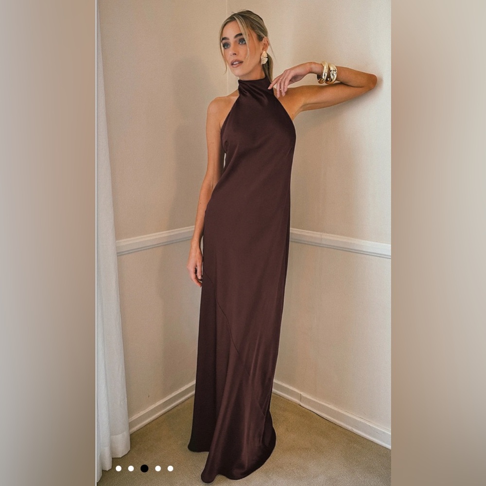 NWOT SHOW ME YOUR MUMU- Lisa Maxi Dress color: Chocolate Luxe Satin size: XS